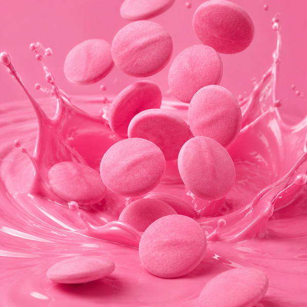 Pink chocolate melting wafers in bulk bag