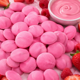 Pink chocolate melting wafers in bulk bag