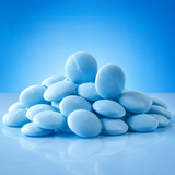 Blue chocolate melting wafers in bulk bag