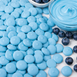 Blue chocolate melting wafers in bulk bag