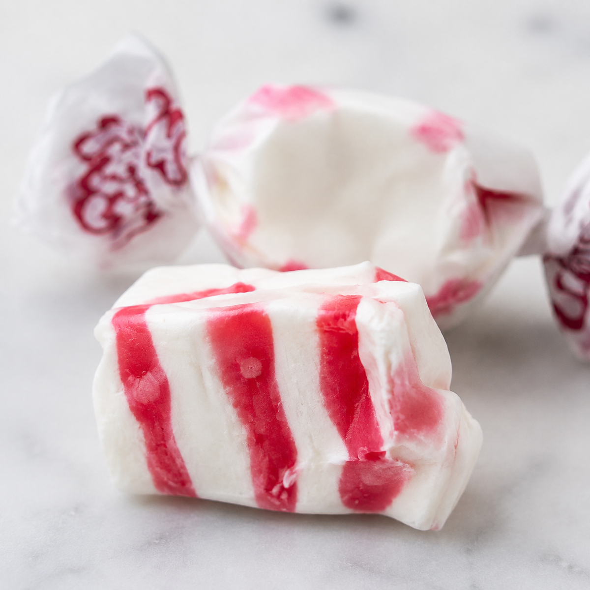 Peppermint salt water taffy, individually wrapped pieces