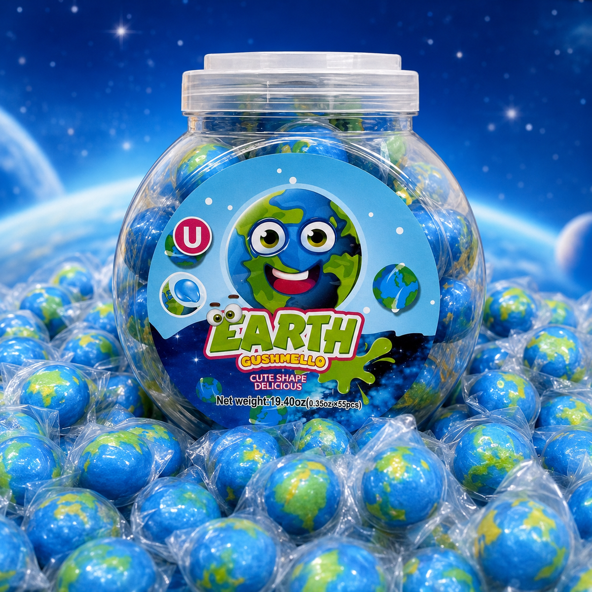 Giant liquid-filled Earth planet gummy candy