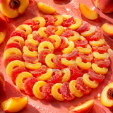 Sugar-coated gummy peach rings candy