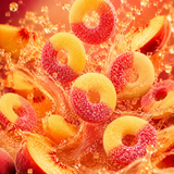 Sugar-coated gummy peach rings candy