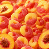 Sugar-coated gummy peach rings candy