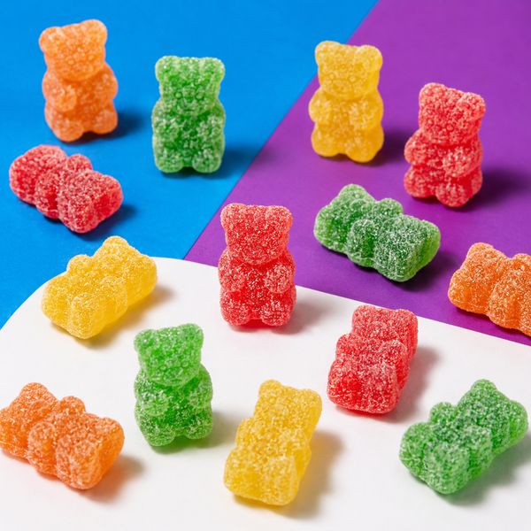Sour gummy bears with sour sugar coating