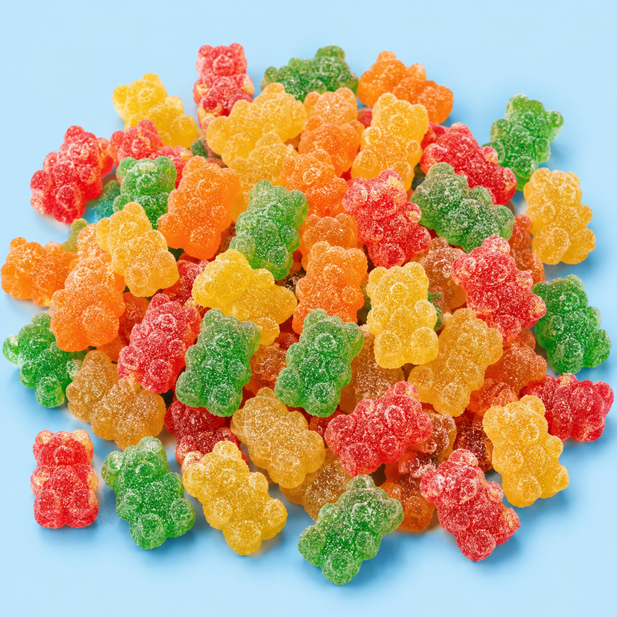 Sour gummy bears with sour sugar coating