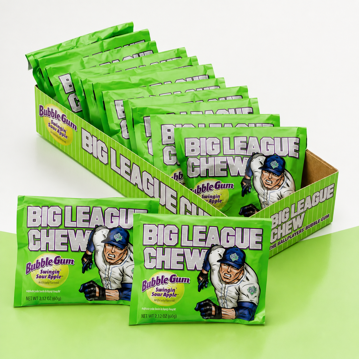 Big League Chew Sour Apple shredded bubble gum pouches, 12 count