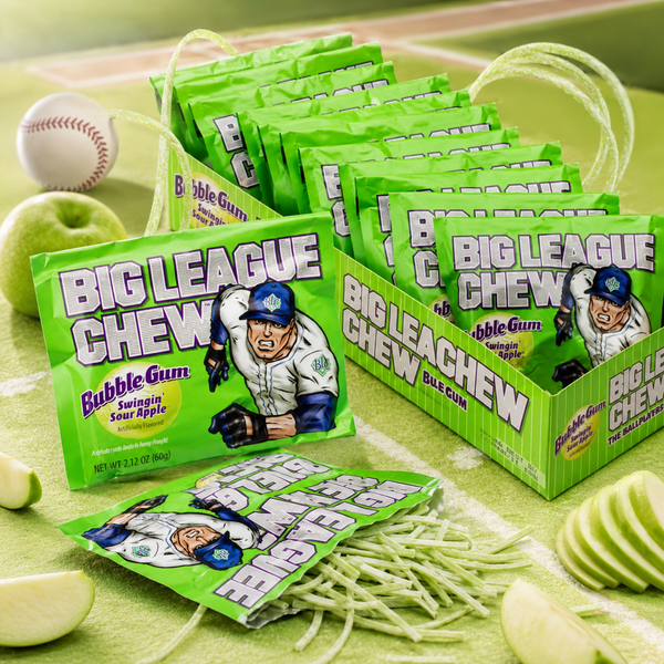 Big League Chew Sour Apple shredded bubble gum pouches, 12 count