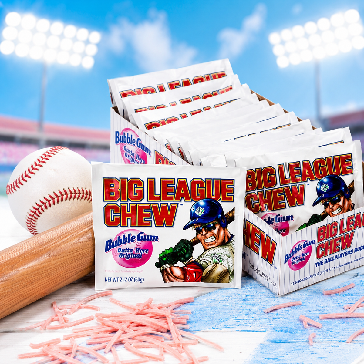 Big League Chew Original shredded bubble gum pouches, 12 count