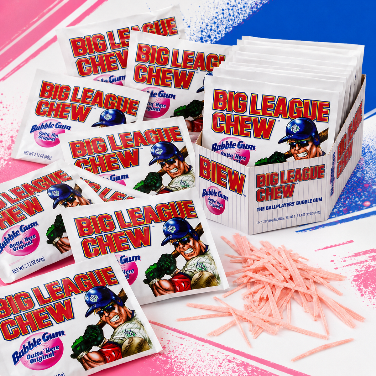 Big League Chew Original shredded bubble gum pouches, 12 count