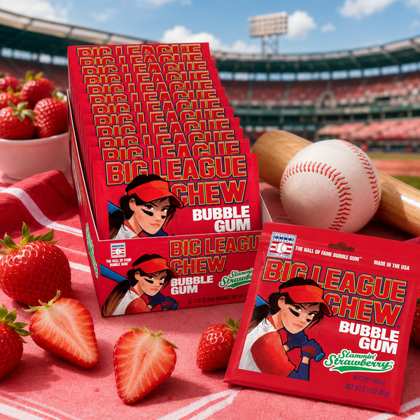 Big League Chew Strawberry shredded bubble gum pouches, 12 count