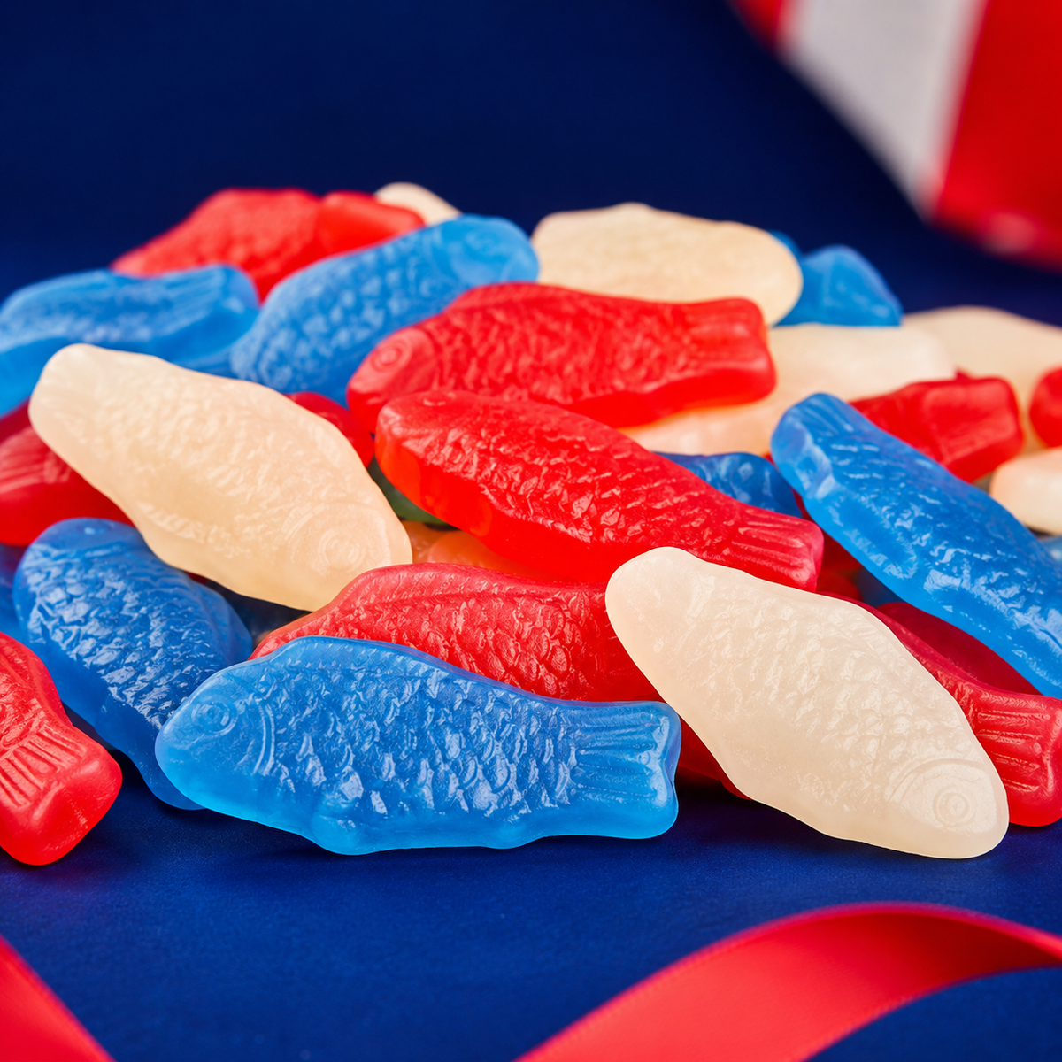 Red, white and blue Swedish Fish bulk bag