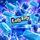 Laffy Taffy Blue Raspberry wrapped mini bars in blue wrappers
