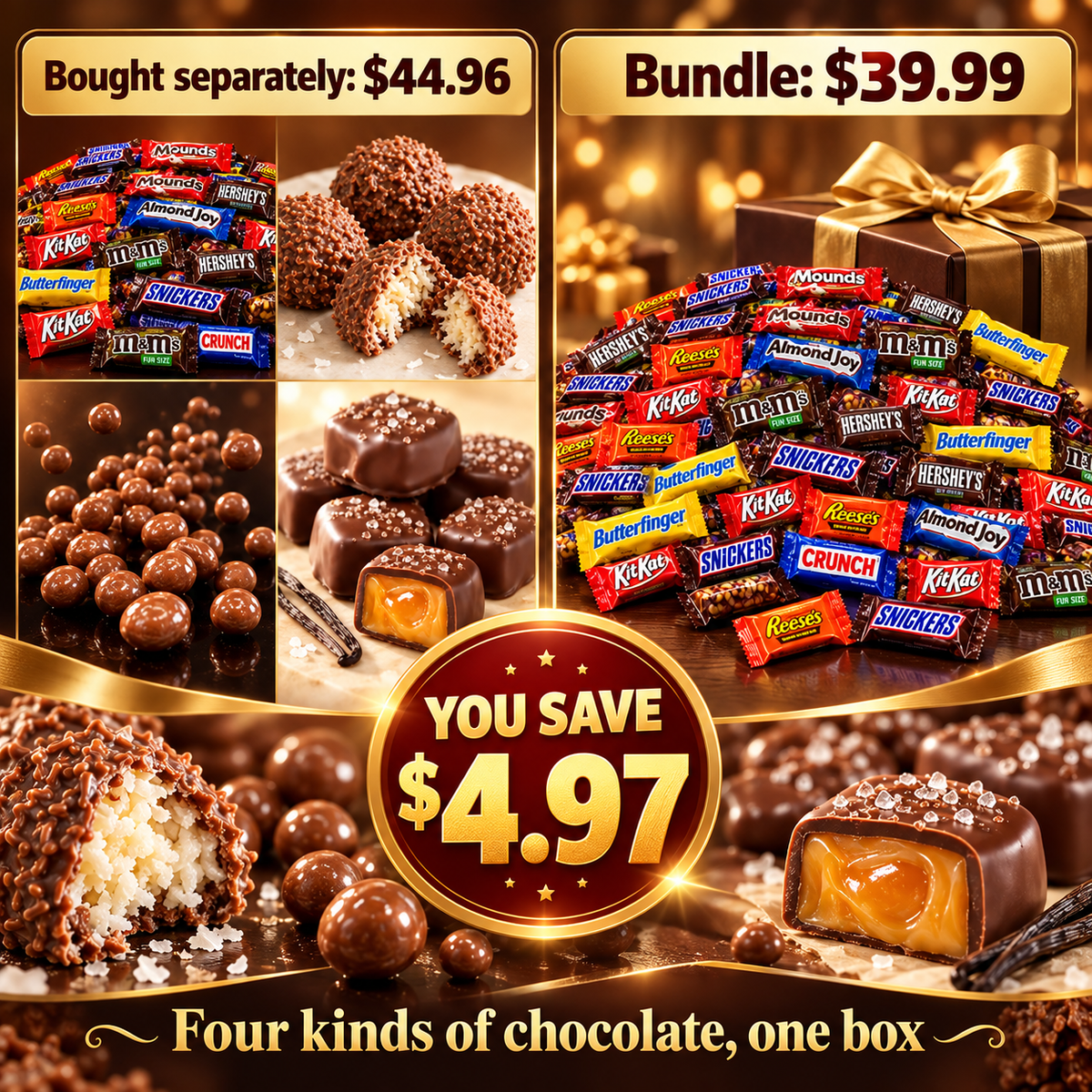 Chocolate Lover candy bundle contents laid out