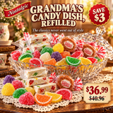 Old-Fashioned Candy Dish Bundle with Jujube Nougat, caramel creams, fruit slices and spice drops