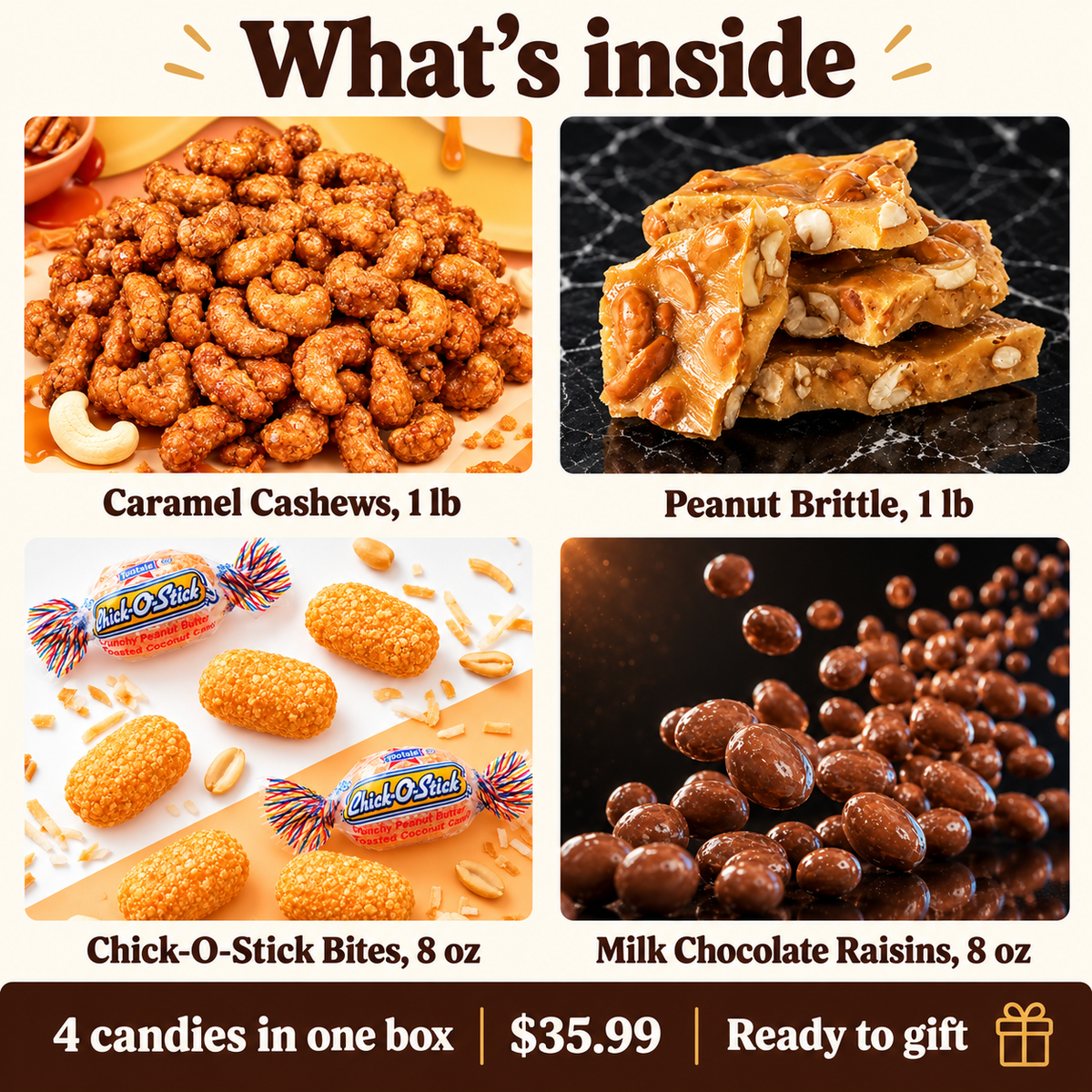 Sweet and Nutty candy bundle contents laid out