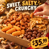 Caramel cashews and peanut brittle close-up