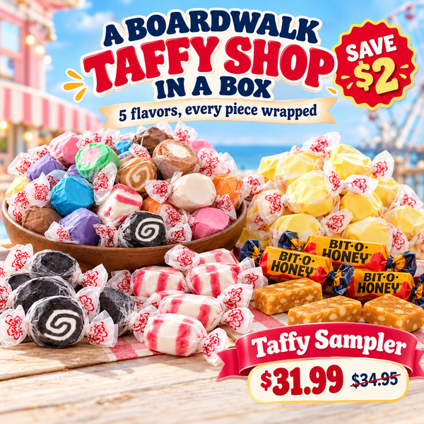 Taffy Shop Sampler Bundle with five salt water taffy and Bit-O-Honey flavors