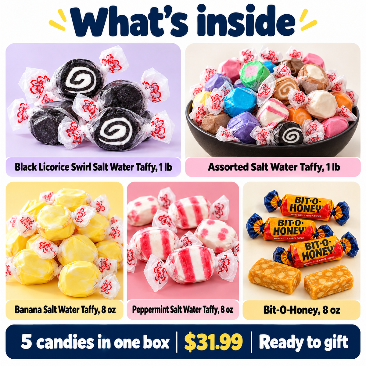 Taffy Shop Sampler contents laid out