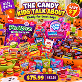 Kids Halloween Party Pack bundle with Peelerz, Efrutti Gummy Burgers, Blow Pops, party candy and chocolate mix