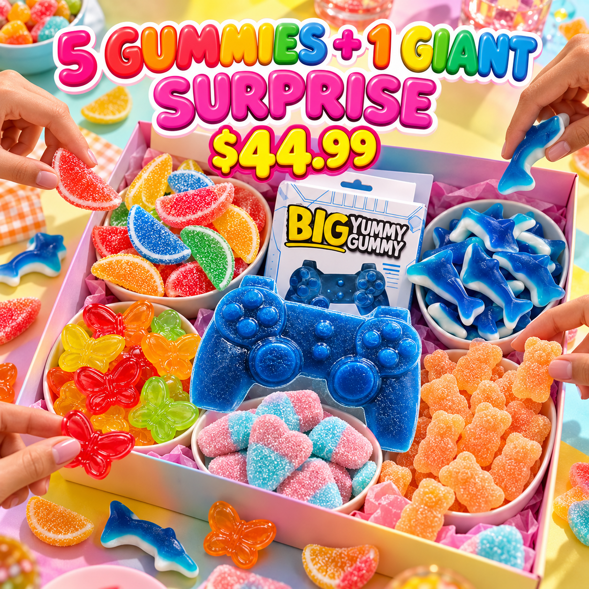 Swedish-style sour bears and gummy blue sharks close-up