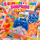 Swedish-style sour bears and gummy blue sharks close-up