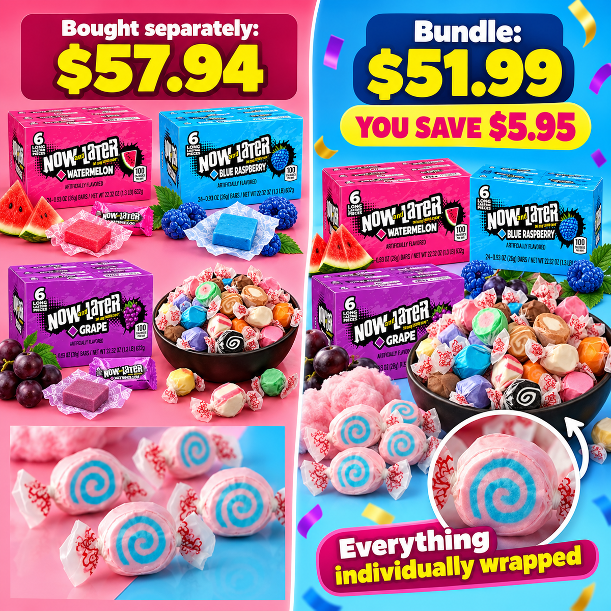 Now and Later Taffy Party candy bundle box