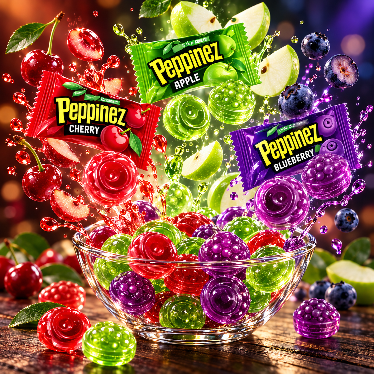 Roshen Peppinez fruit-filled hard candies splashing with cherries and apples