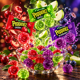 Roshen Peppinez fruit-filled hard candies splashing with cherries and apples
