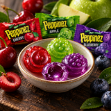 Close-up of Roshen Peppinez hard candies showing the fruit filling