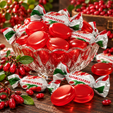 Crystal dish of Karamelkino barberry candies with fresh barberries