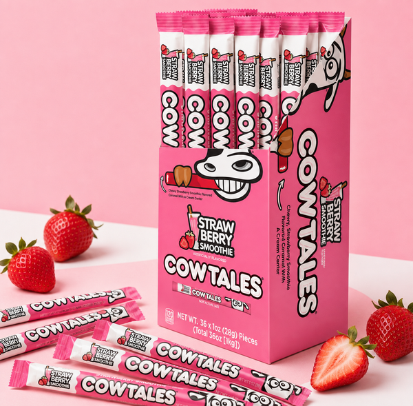 Goetze's Strawberry Smoothie Cow Tales sticks in their wrappers