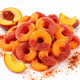 Chili chamoy peach rings in a serving bowl