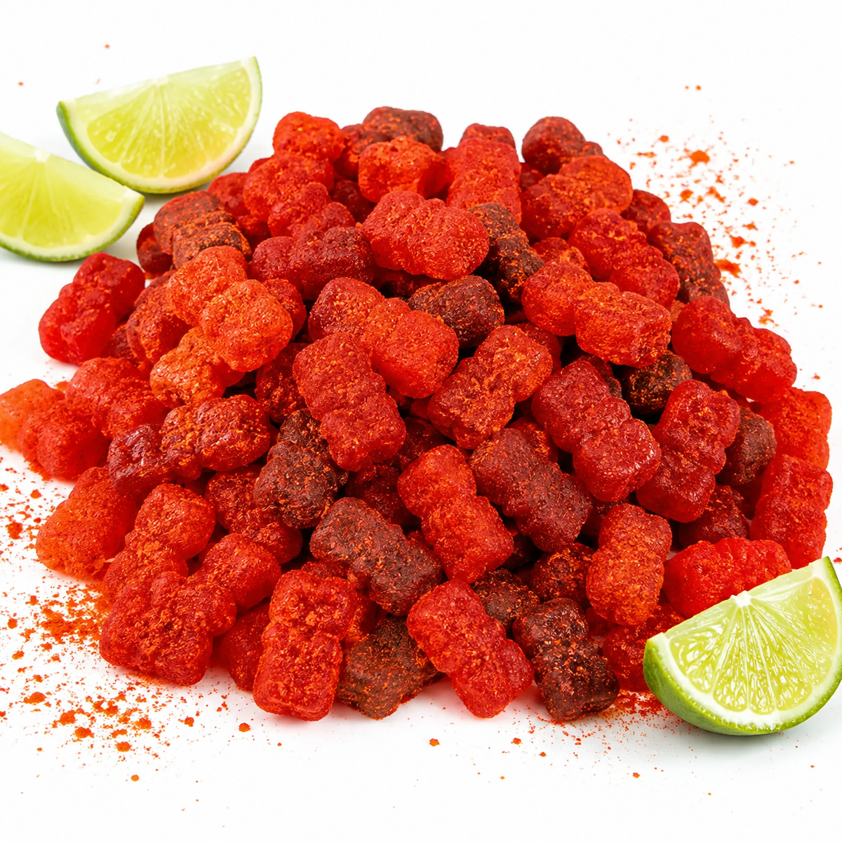 Chili chamoy gummy bears in a serving bowl