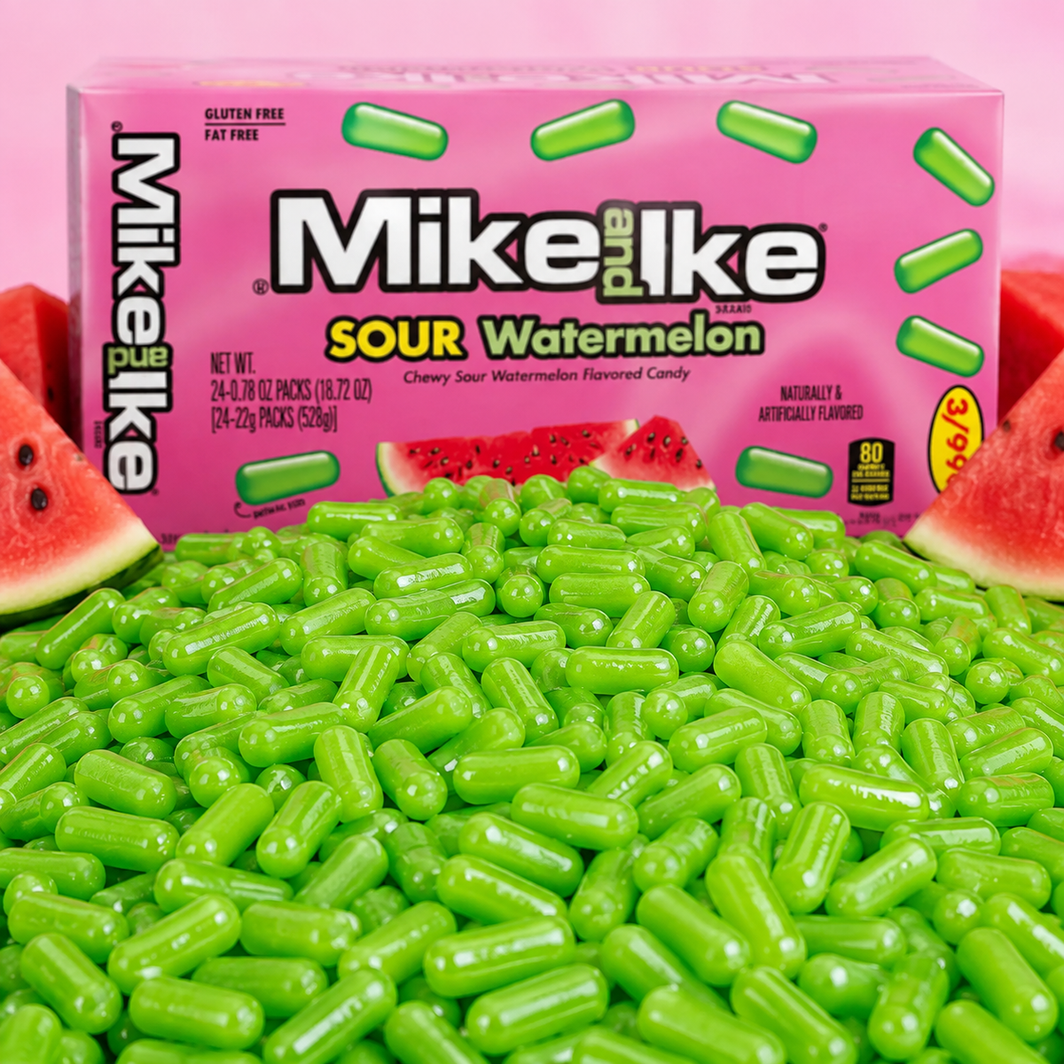 Mike and Ike Sour Watermelon chewy fruit candy theater boxes, 24 count