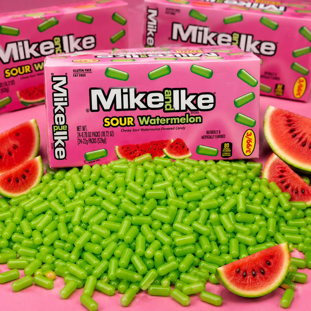 Mike and Ike Sour Watermelon chewy fruit candy theater boxes, 24 count
