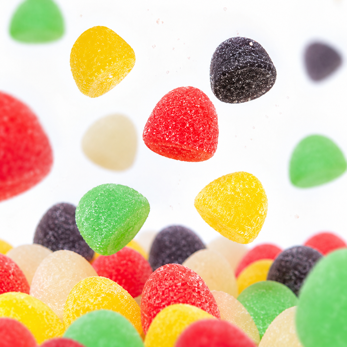 Colorful sugar sanded gum drops candy