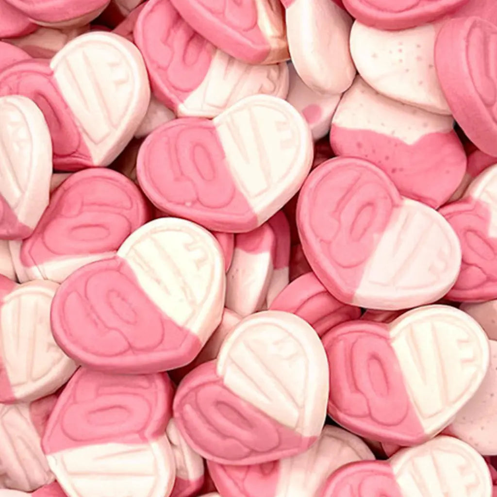 Close-up of two-tone strawberry vanilla hearts