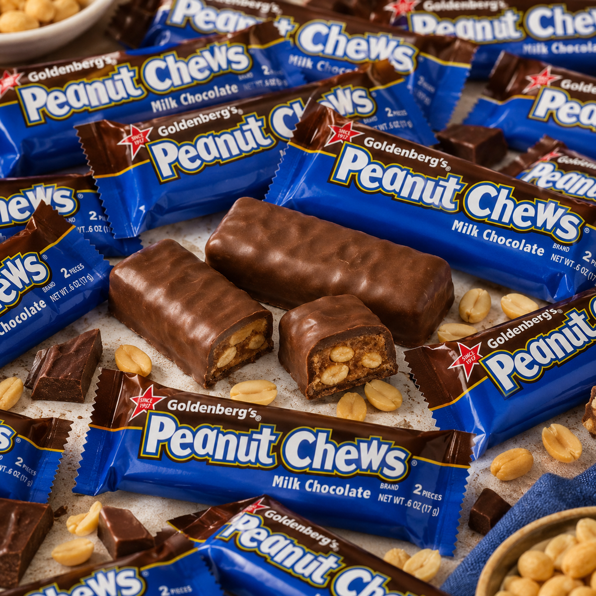 Goldenberg Peanut Chews milk chocolate candy bars, 24 count