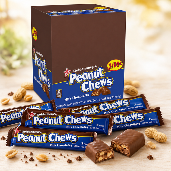 Goldenberg Peanut Chews milk chocolate candy bars, 24 count